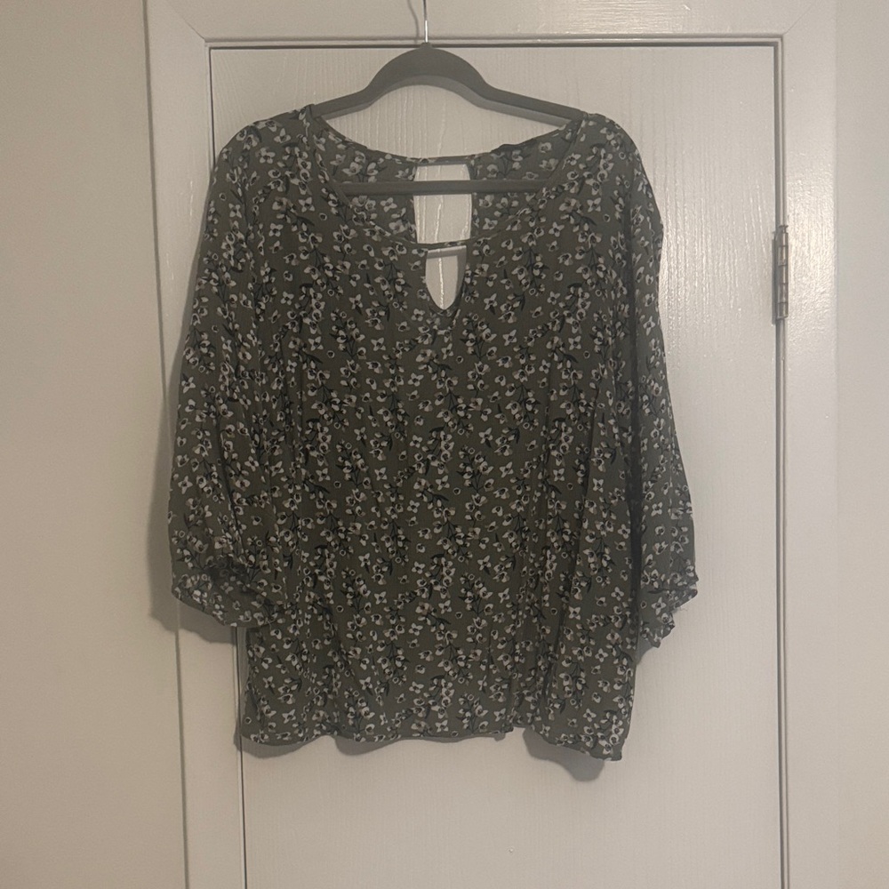 Floral Print Women's Top - Green and White